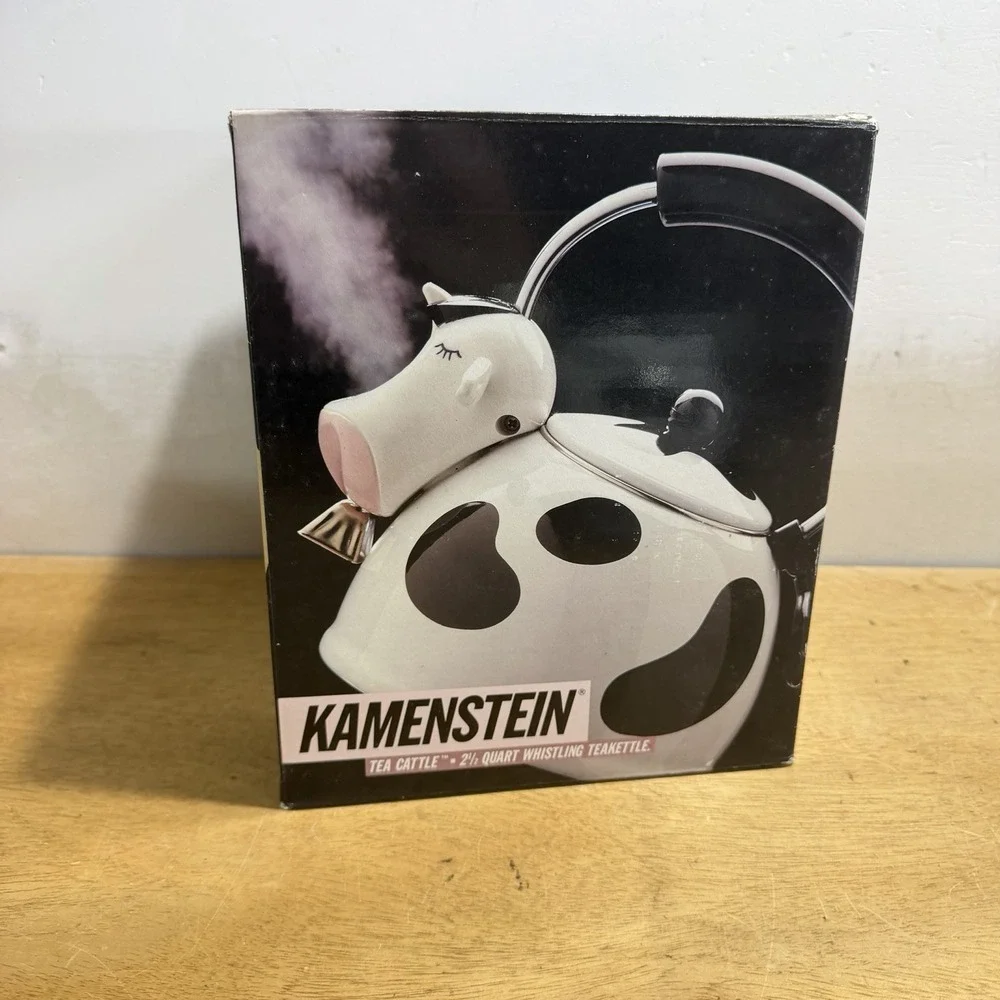 Vintage Kamenstein Dairy Cow Tea Kettle W/ Bell Farmhouse Retro 1992 NIB